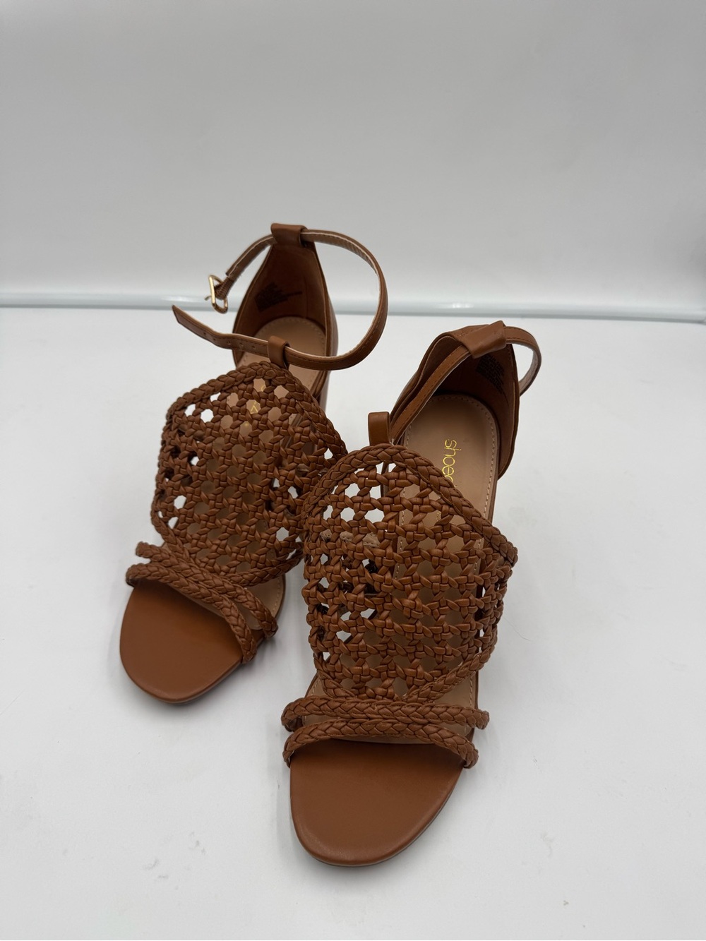 Braided Ankle-Strap Sandals in Brown